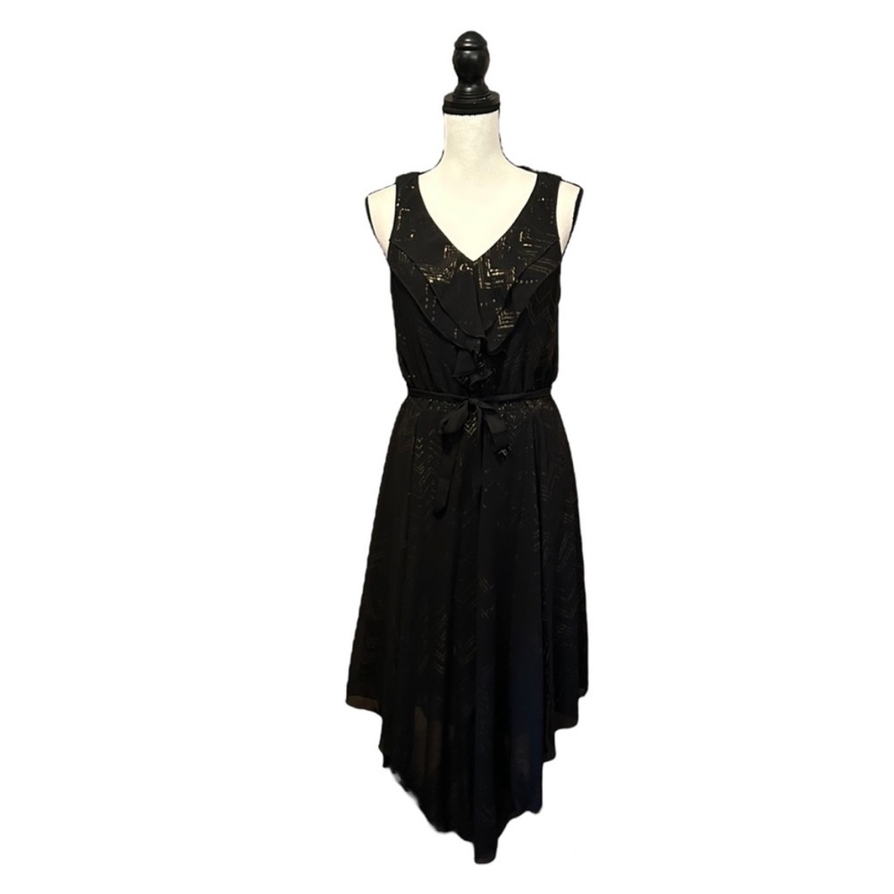 Rabbit Rabbit Rabbit Black & Gold Metallic Chevron Handkerchief Hem Dress Size 6